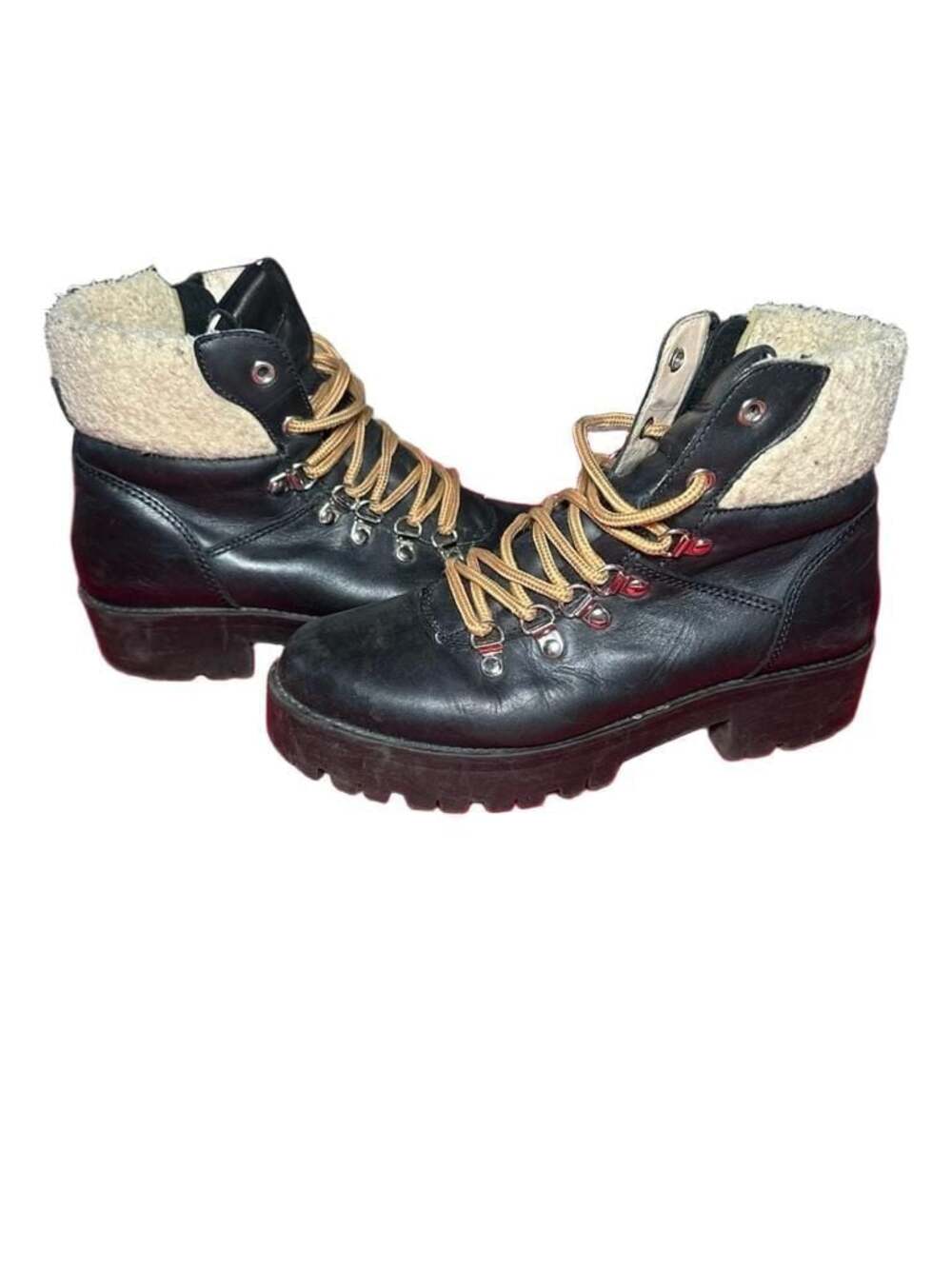 Steve Madden Broadway Women's Black Leather Combat Boots with Faux Fur Lining